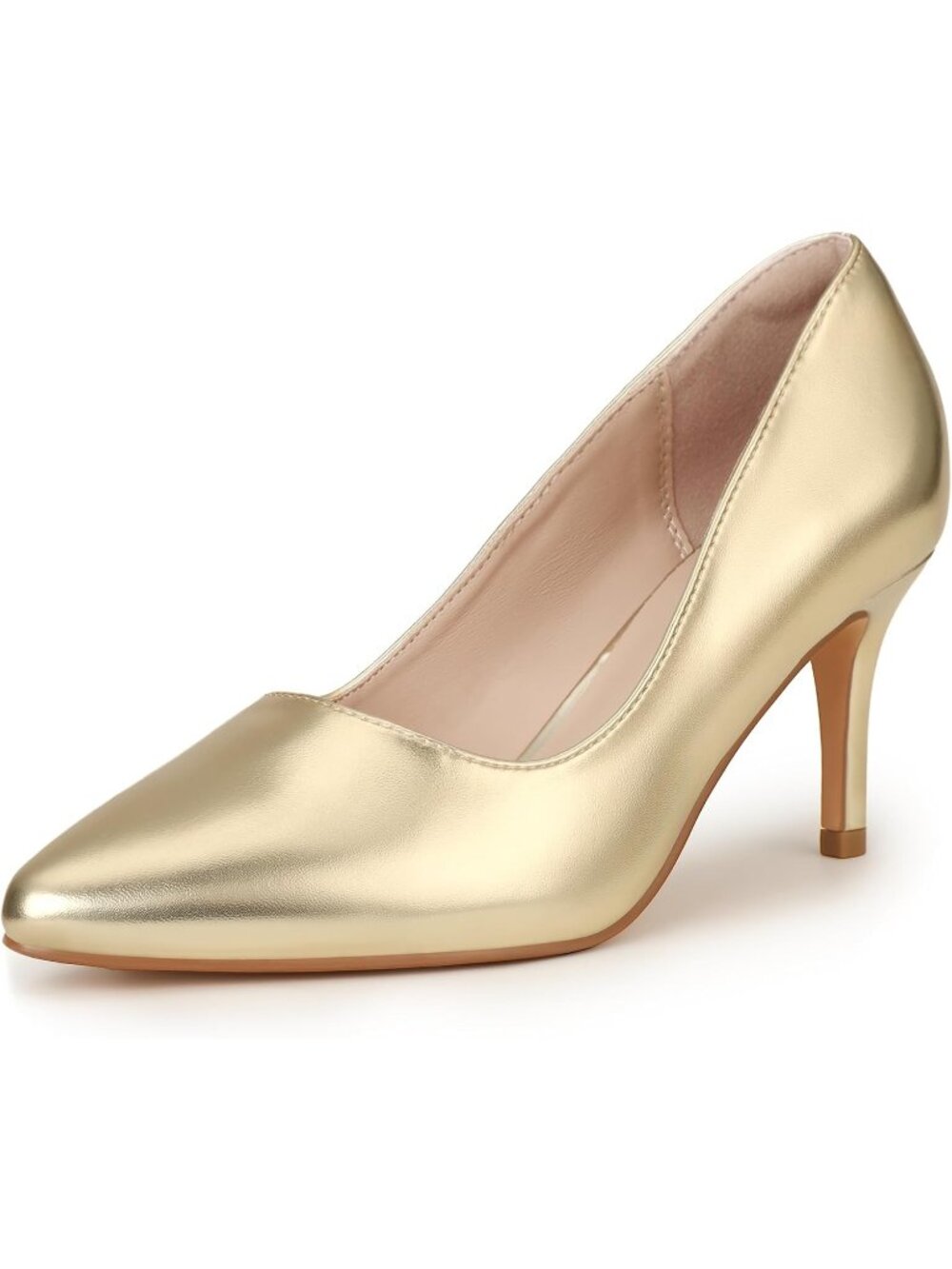 Womens Gold Manmade Material High Closed Toe Heels Pumps Pointed Stiletto Pumps